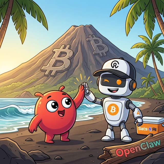 Sats4AI and OpenClaw mascots high-fiving